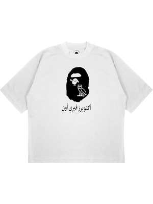 Pure Effect Unisex Oversize Bape x Ovo Baskılı Boxy Fit Kalın Kumaşlı (240GSM) T-Shirt
