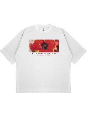 Pure Effect Unisex Oversize Kıth Desıgn Çiçek Baskılı Boxy Fit Kalın Kumaşlı T-Shirt
