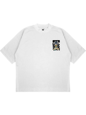 Pure Effect Unisex Oversize Off Whıte x Kaws Baskılı Boxy Fit Kalın Kumaşlı T-Shirt
