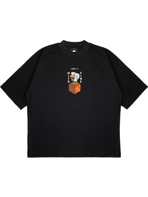 Pure Effect Unisex Oversize Mınecraft Cook It Baskılı Boxy Fit Kalın Kumaşlı (240GSM) T-Shirt