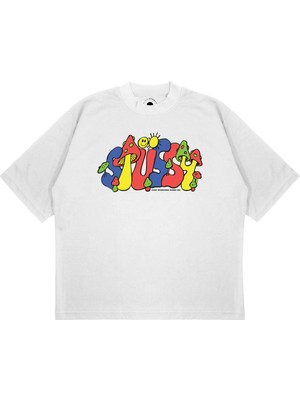 Pure Effect Unisex Oversize Stussy Mantar Baskılı Boxy Fit Kalın Kumaşlı (240GSM) T-Shirt