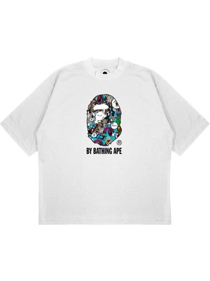 Pure Effect Unisex Oversize A Bathing Karışık Baskılı Boxy Fit Kalın Kumaşlı T-Shirt