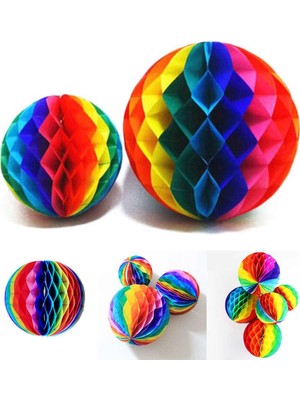 Uravas Store Gökkuşağı Renkli 30 cm Rengarenk Kağıt Süs Fener 1 Adet