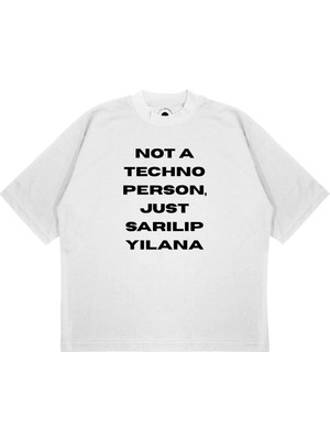 Pure Effect Unisex Oversize Not A Techno Person Sarılıp Yılana Baskılı Boxy Fit Kalın Kumaşlı T-Shirt