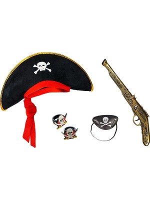Uravas Store Korsan Şapkası + + Maske + 2 Adet Yüzük Kostüm Seti Çocuk