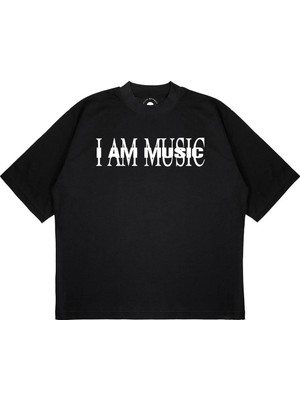 Pure Effect Unisex Oversize I Am Musıc Baskılı Boxy Fit Kalın Kumaşlı T-Shirt