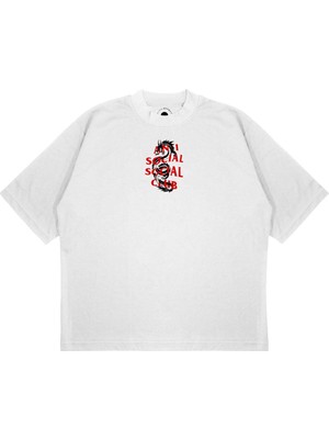 Pure Effect Unisex Oversize Anti Social New Drake Baskılı T-Shirt