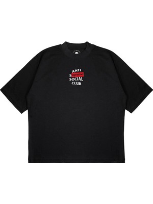 Pure Effect Unisex Oversize Antı Socıal Suprem Baskılı T-Shirt