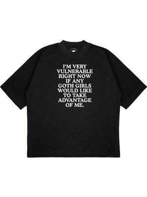 Pure Effect Unisex Oversize Im Very Vulnerable Baskılı Boxy Fit Kalın Kumaşlı T-Shirt