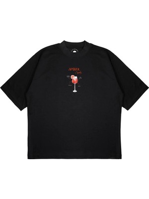 Pure Effect Unisex Oversize Aperol Spritz Kokteyl Baskılı Boxy Fit Kalın Kumaşlı T-Shirt