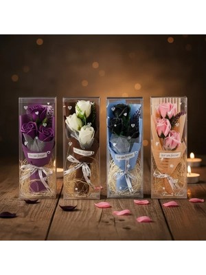 Uravas Store Şeffaf Kutulu Üç Gül Buketi