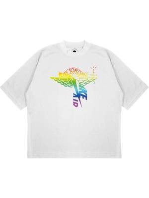Pure Effect Unisex Oversize Hava Gökkuşağı Baskılı Boxy Fit Kalın Kumaşlı T-Shirt
