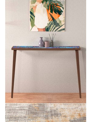 Feyza Design Doğal Ağaç ve Traverten Taşlı Mavi Dresuar, 84X102CM
