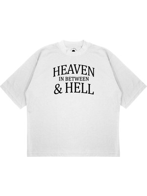 Pure Effect Unisex Oversize Heaven In Between Hell Baskılı T-Shirt
