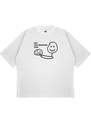 Pure Effect Unisex Oversize Hey You Dropped Baskılı Boxy Fit Kalın Kumaşlı T-Shirt