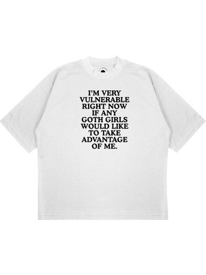 Pure Effect Unisex Oversize Im Very Vulnerable Baskılı Boxy Fit Kalın Kumaşlı T-Shirt