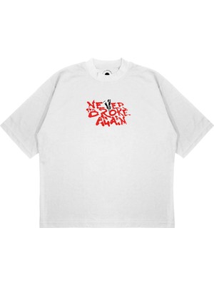 Pure Effect Unisex Oversize Broke Never New Baskılı Boxy Fit Kalın Kumaşlı T-Shirt