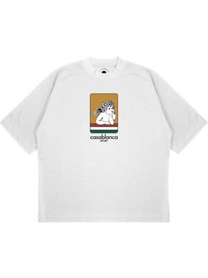 Pure Effect Unisex Oversize Casablanca Sport Baskılı Boxy Fit Kalın Kumaşlı (240GSM) T-Shirt