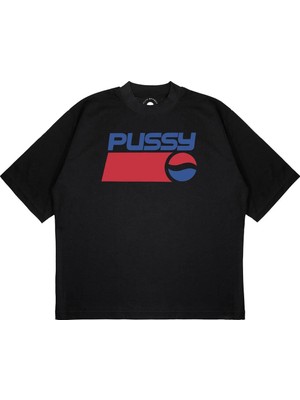 Pure Effect Unisex Oversize Pepsı Pssy Baskılı Boxy Fit Kalın Kumaşlı T-Shirt