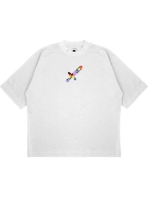 Pure Effect Unisex Oversize Mınecraft Sword Baskılı Boxy Fit Kalın Kumaşlı (240GSM) T-Shirt
