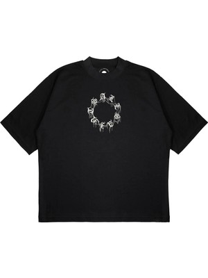 Pure Effect Unisex Oversize All Saınt Yuvarlak Dikiş Baskılı Boxy Fit Kalın Kumaşlı (240GSM) T-Shirt
