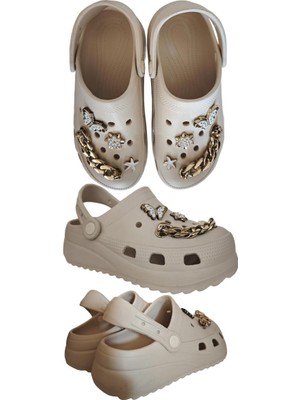 Famele's Cross Anatomik Ekru Zincirli Eva Plaj Deniz Günlük Kadın Terlik 205