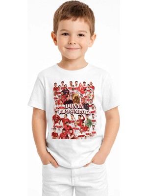 Efendioğlu Design Kısa Kollu Çocuk T-Shirt Erkek için Beyaz Pamuklu Günlük Stil Grafik Desenli