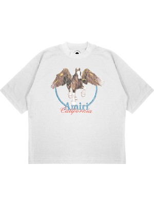 Pure Effect Unisex Oversize Atlı Kartal Baskılı Boxy Fit Kalın Kumaşlı T-Shirt