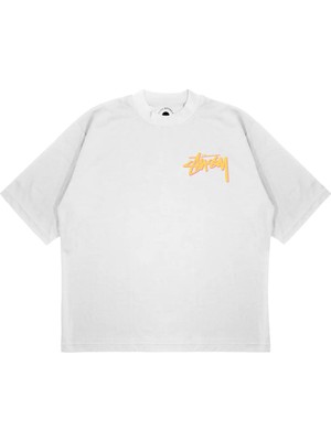 Pure Effect Unisex Oversize Stussy Metal Zar Baskılı Boxy Fit Kalın Kumaşlı (240GSM) T-Shirt