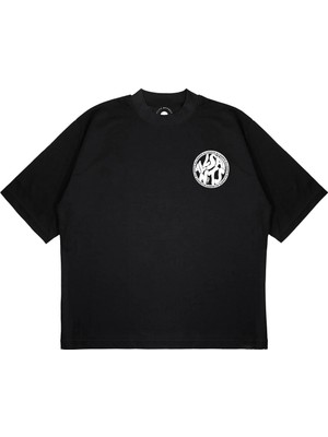 Pure Effect Unisex Oversize All Saınt Logo Baskılı Boxy Fit Kalın Kumaşlı T-Shirt