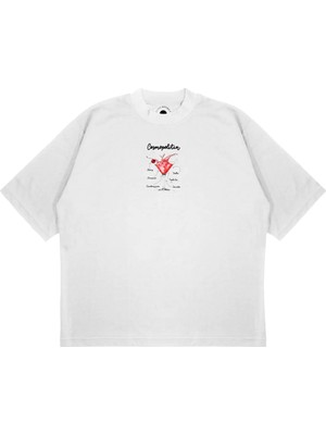Pure Effect Unisex Oversize Cosmopolitan Kokteyl Baskılı Boxy Fit Kalın Kumaşlı T-Shirt