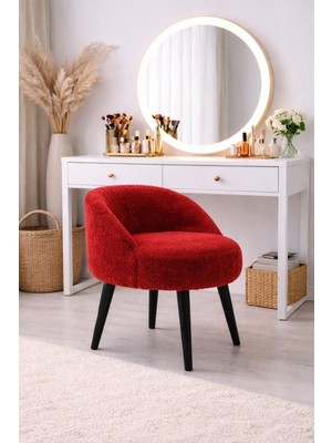 Kırmızı Teddyy Kumaş Berjer Puf Makyaj Masası Pufu