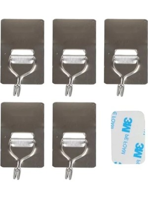 Esranın Dünyası 5 Adet 304 Paslanmaz Çelik Yapışkanlı Kanca Askılık - Su Geçirmez