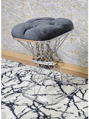 Sevinç Mobilya Kare Krom Kaplama Puf & Bench - Puf Oturak - Bench - Ayak Ucu Oturak - Tabure - Makyaj Oturak