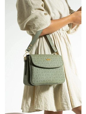 Just Polo Kadın Yeşil Baskı Desenli Kolon Askılı 3 Bölmeli Omuz Çantası 25X15CM