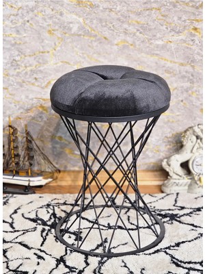 Sevinç Mobilya Yuvarlak Siyah Boyalı Puf Oturak - Bench - Ayak Ucu Oturak - Tabure - Makyaj Oturak