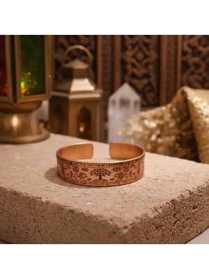 Home Otantik Saf Bakır Hayat Ağacı ve Mezopotamya Motifli Kelepçe Bileklik