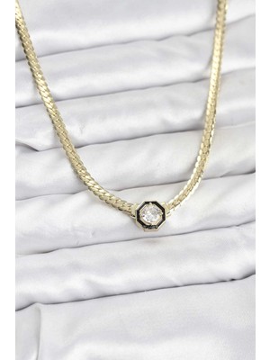 Uravas Store Gold Renk Pirinç Zirkon Taşlı Kadın Kolye