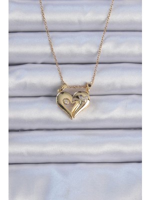 Uravas Store Çelik Zincir Altın Renk Zirkon Taşlı Mıknatıslı Kolye