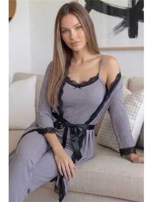 Gray Desenli Sabahlıklı Pegasus Pijama Takımı