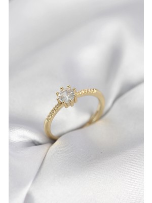 Uravas Store Tek Taş Model Gold Renk Zirkon Taşlı Kadın Yüzük