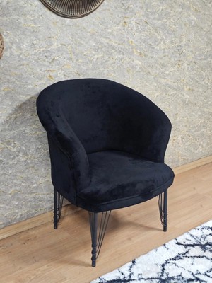 Sevinç Mobilya Tekli Teddy Siyah Boyalı Telli Ayak Çay Seti Koltuk Tekli Berjer , Balkon, Salon, Ofis