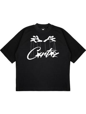 Pure Effect Unisex Corteız Ipli El Baskılı Boxy Fit Kalın Kumaşlı T-Shirt