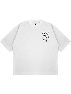 Pure Effect Unisex Oversize Look Mom I Can Fly Baskılı Boxy Fit Kalın Kumaşlı T-Shirt