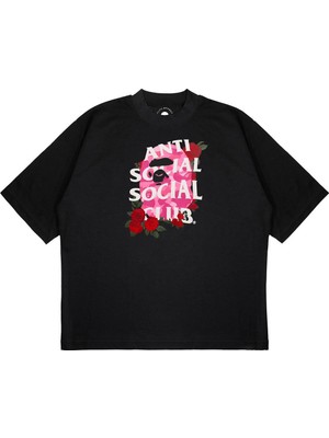 Pure Effect Unisex Oversize Bathıng Antı Socıal Socıal Baskılı Boxy Fit Kalın Kumaşlı T-Shirt