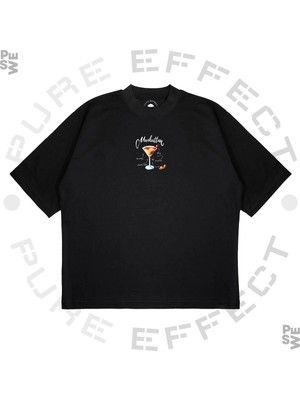 Pure Effect Unisex Oversize Manhattan Cocktail Baskılı Boxy Fit Kalın Kumaşlı T-Shirt