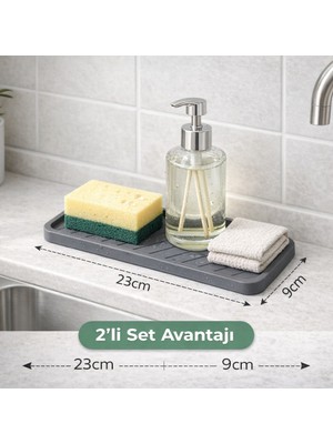 2' Li Su Tutucu Kaydırmaz Lavabo Organizer Mutfak Banyo Tezgah Üstü (23X9 Cm)