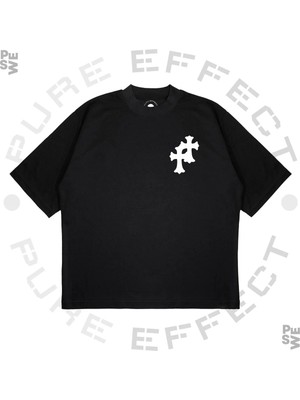 Pure Effect Unisex Oversize Crosses Baskılı Boxy Fit Kalın Kumaşlı T-Shirt