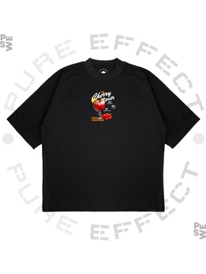 Pure Effect Unisex Oversize Cherry Spritz Cocktail Baskılı Boxy Fit Kalın Kumaşlı T-Shirt