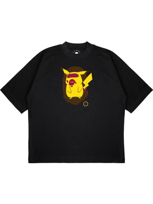 Pure Effect Unisex Oversize Bape Pıkachu Baskılı Boxy Fit Kalın Kumaşlı T-Shirt